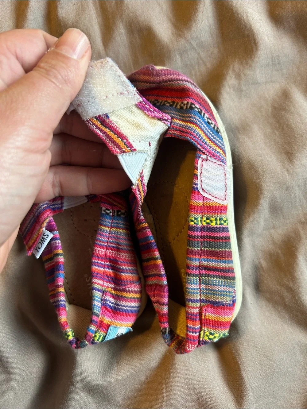 TOMS Pink Multi-Striped Canvas Slip-On Velcro Shoes Size T 7
